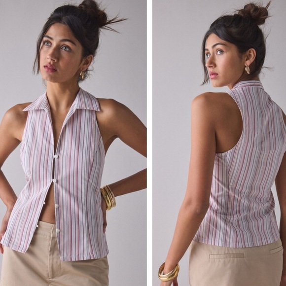 NWT Urban Outfitters party girl cotton-blend button down sleeveless shirt size S - Picture 1 of 6